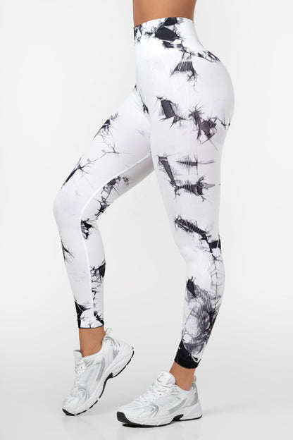 White Tie Dye Scrunch Leggings - for dame - Famme - Leggings