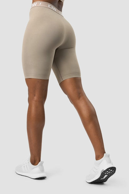 define seamless logo biker shorts taupe