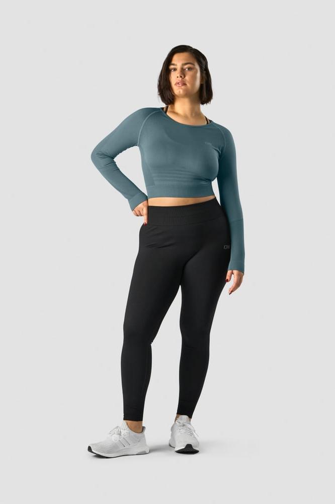 ICANIWILL - Define Seamless LS Crop Top - Jungle Green