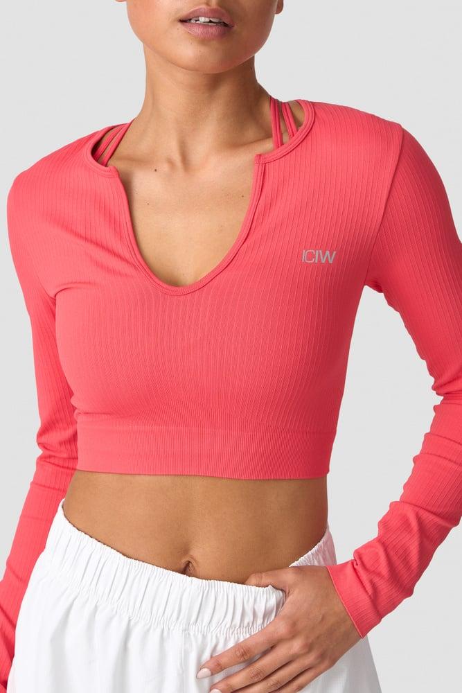 ICANIWILL - Ribbed Define Seamless Cropped Long Sleeve - Coral Red