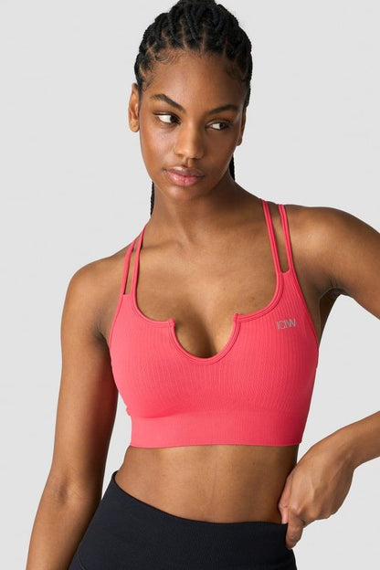 ICANIWILL - Ribbed Define Seamless Strappy Bra - Coral Red