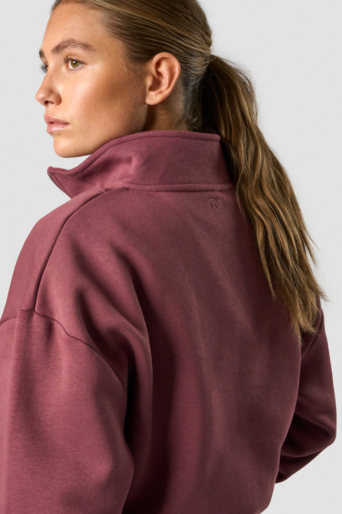 nimble cropped 1/4 zip wild berry