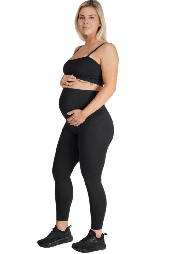 Ribbed Maternity Leggings - Black - for kvinde - FAMME - Tights